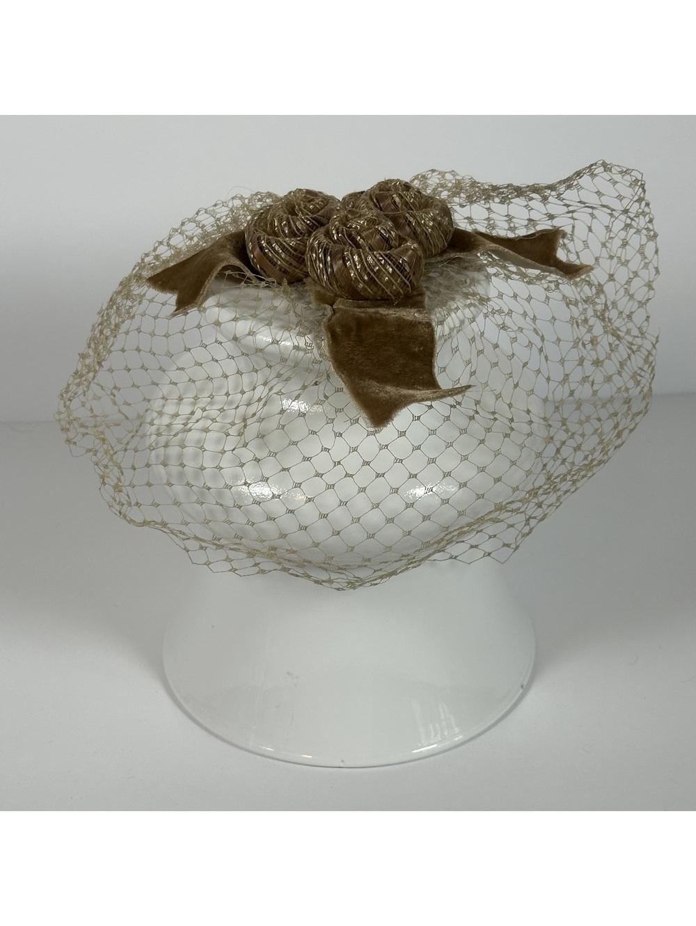 Vintage Women's Fascinator Hat with Velvet, Roses, and Netting